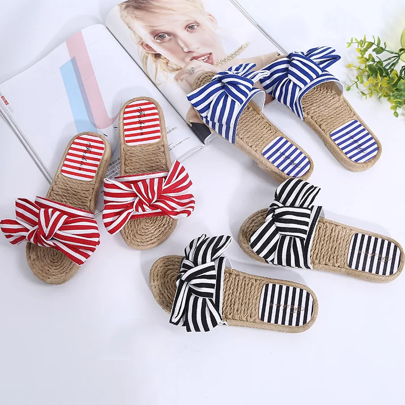 

canvas bow slippers Ms summer cool outside wear slippers Cloth slippers manufacturers wholesale