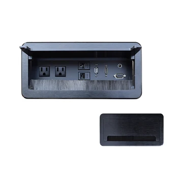 

JACEPFY Tabletop Bursh Connectivity Box Outlet with Socket HDMI LAN VGA Power for Desktop Conference