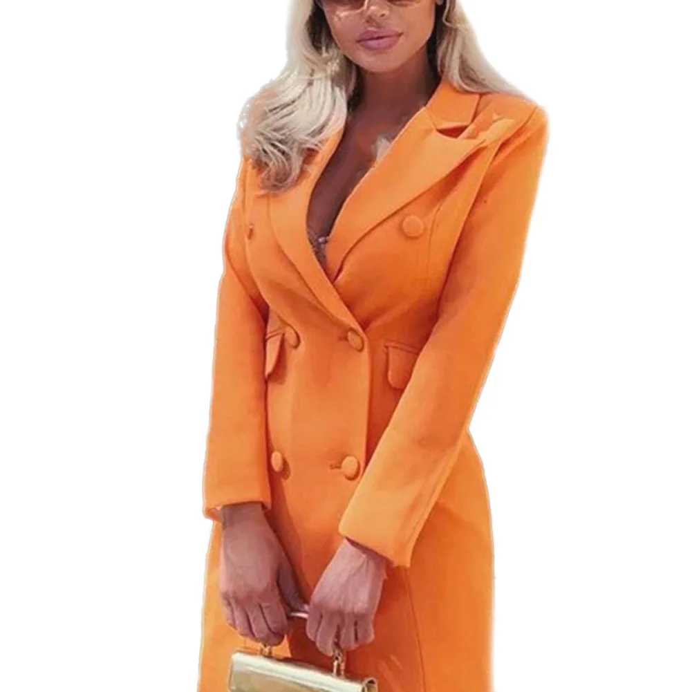 Women Elegant Suit Coat Long Sleeve Double Breasted V Neck Formal Dresses Fall Winter XIN-Shipping