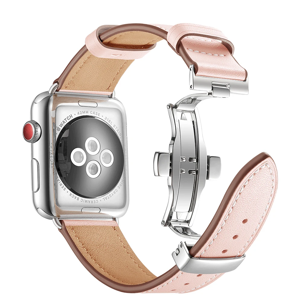 Итальянский ремешок из натуральной кожи для iWatch Apple Watch 38 мм 40 мм 42 мм 44 мм серия 5 4 3 2 1 ремешок застежка бабочка ремень 02