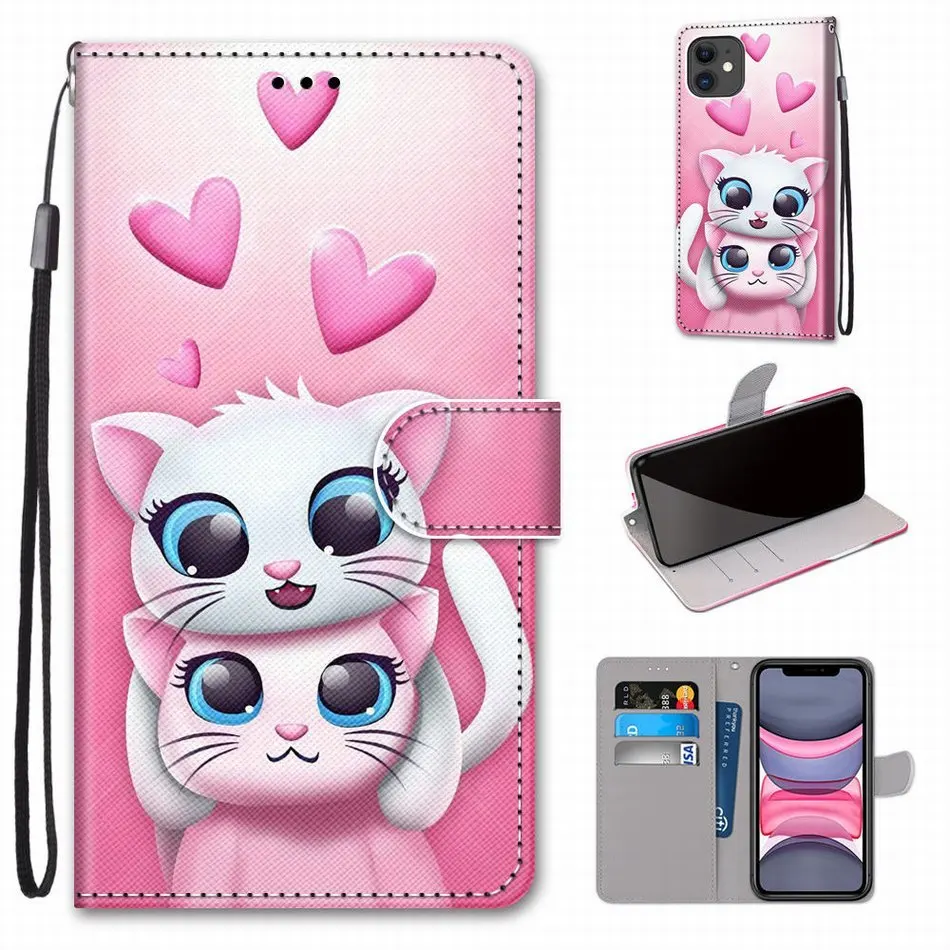 Кожаный флип-чехол Funda милый модный чехол для телефона для huawei Y3 Y5 II Y6 Y7 Y9 наслаждаться 10 8 плюс P7 лягушка котенок щенок DP08F
