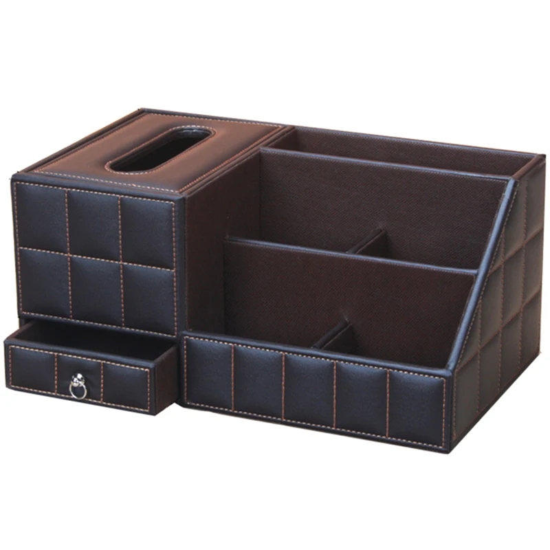 Tissue Box Multi Functional Napkin Holder PU Leather Remote Controller Storage Box Home Decoration Table Top Organizer
