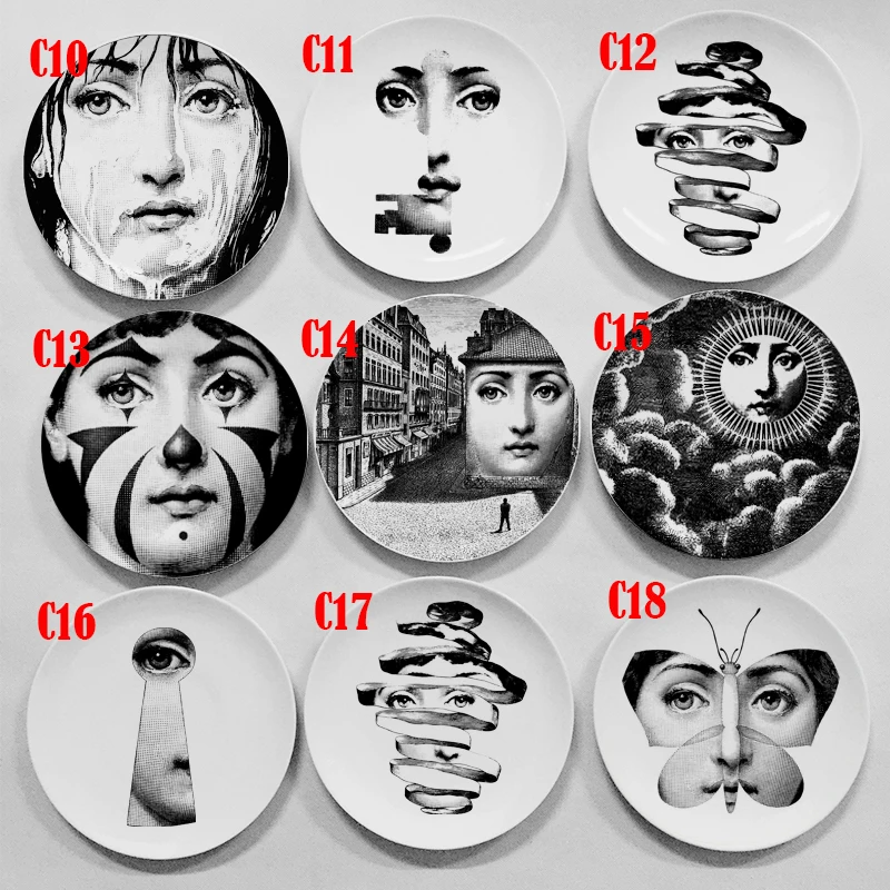 Rosenthal Piero fornasetti тарелки черно-белые иллюстрации подвесные блюда образец комнаты/дома/отеля Декор Кавальери лицо Керамические ремесла