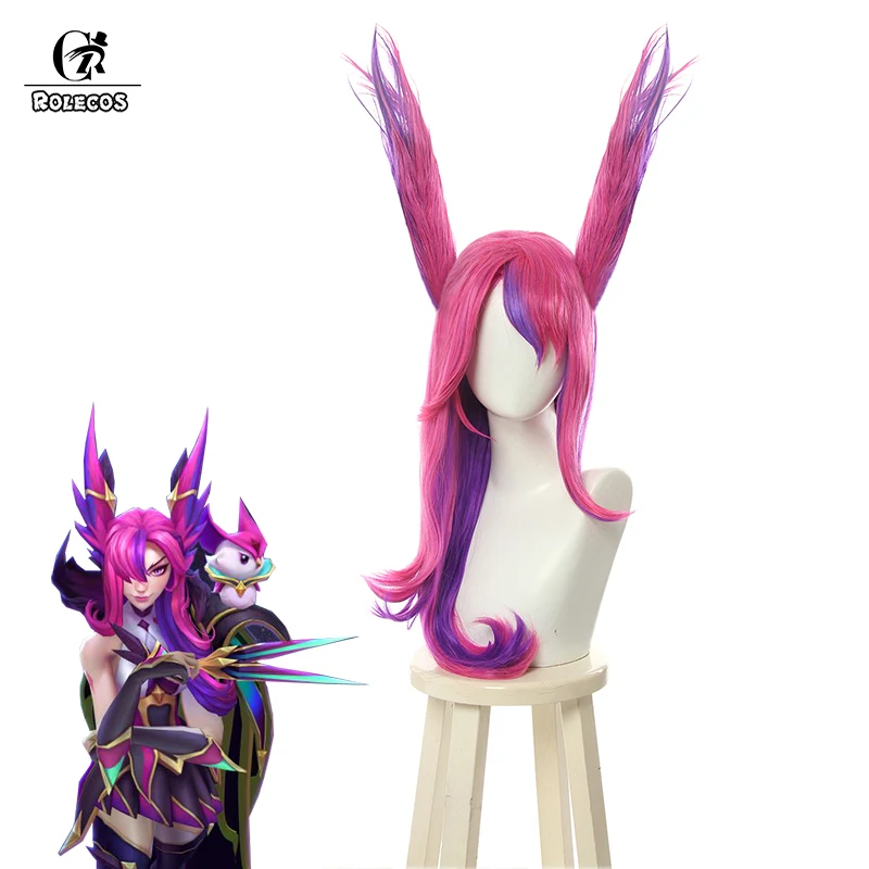ROLECOS Игра LOL Xayah Косплей волосы уши звезда стражи длинный головной убор смешанный