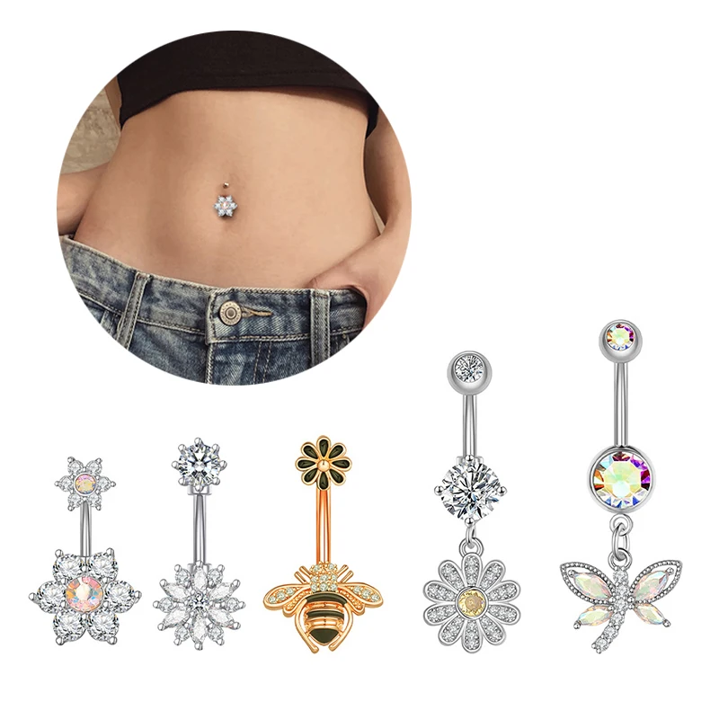 BIJOUX DE PEAU,CH1688098SL1pcPiercing de ventre en Zircon, barre de ventre, anneaux de