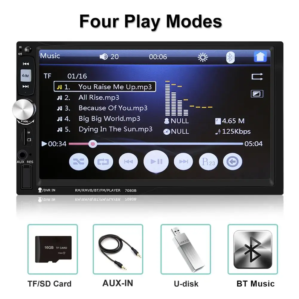 Автомагнитола 2din авто 7 дюймов Сенсорный экран Авто Аудио 12v плеер стерео Bluetooth/Usb/Sd/Mp5 заднего вида Камера 7080b