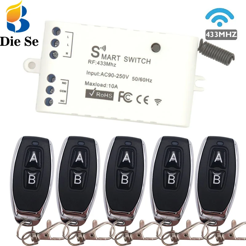 

433Mhz Universal Remote Controls RF Transmitter with Wireless Remote Control Switch AC 220V 1CH relay Receiver Module for Light