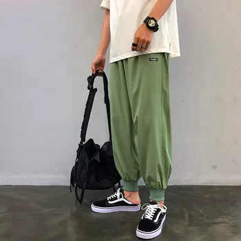 

Korean Fashion Cargo Pants Men Tide Brand Loose Nine Point Trousers Men Skateboard Vintage Hip Hop Green Khaki Retro Pants Men