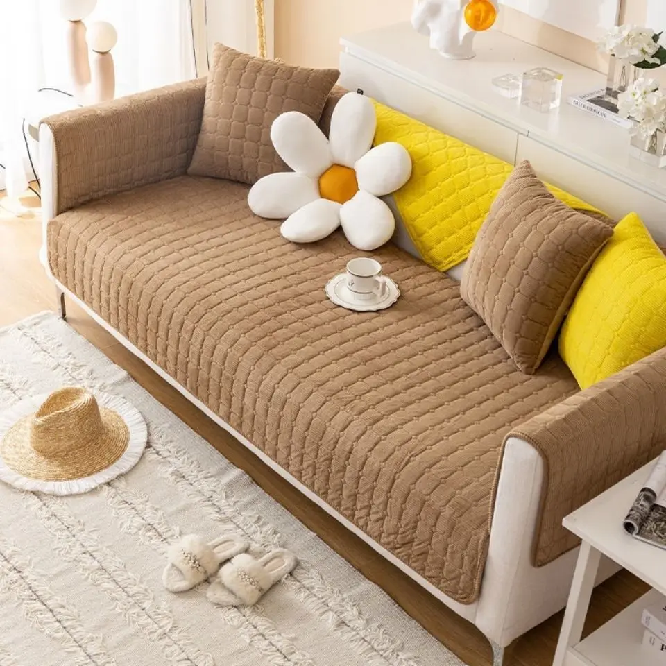 Plush Sofa Cushion Autumn And Winter Thickening Non-Slip Sofa Cover Living Room Solid Color Sofa Back Cover Armrest Towel 4