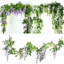 2 шт. длинная Цветочная струна искусственная Глициния лоза с цветком ротанга настенный подвесной Декор имитация поддельный цветок голова лозы свадьба