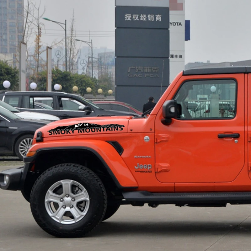 

2pcs JDM Stickers Sport Engine Hood Fender Side Smoky Mountains character Car Sticker and Decal Vinyl for Jeep Wrangler Rubicon