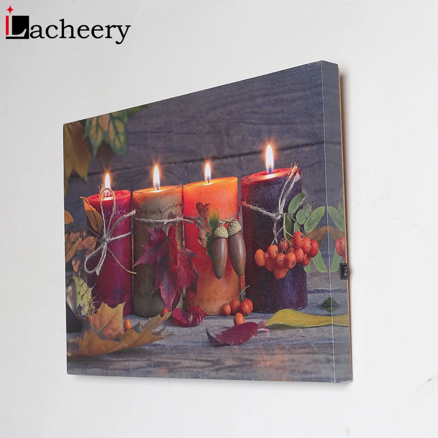 

Home Decor Romantic Wall Picture LED Candles Light Canvas Painting Living Room Bedroom Mural Lamp Prints Poster Vintage Artworks