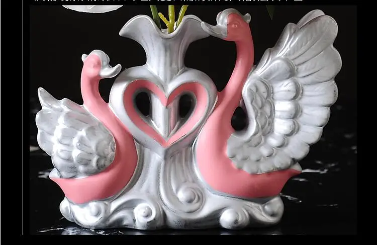 Modern Swan Ceramic Vase+Artificial Flower Ornaments Wedding Gifts Home Livingroom Desk Figurines Furnishing Crafts Decoration