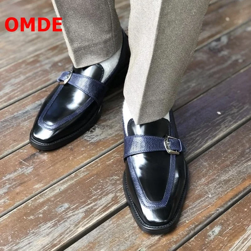 OMDE Monk/Мужские модельные туфли с ремешком; черные мужские деловые туфли без застежки; Роскошные лоферы из натуральной кожи; мужские вечерние и свадебные туфли