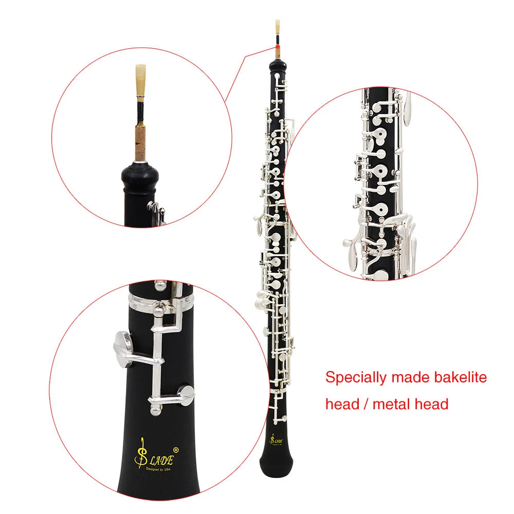 M MBAT Professional Oboe C Key Semi-Automatic Style Bakelite Oboe Silver Plated Key Woodwind Instrument With Leather Case Gloves