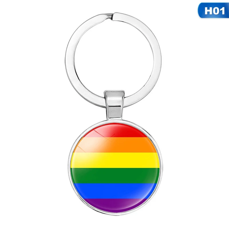 

Fashion Rainbow Flags Glass Dome Keychain Lesbian Gay Pride Flag Car Key Chain Silver Plated Metal Key Ring Llavero