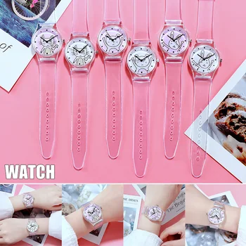 

Women Girl Quartz Watch Cartoon Animal Dial Transparent Band Fashion Student Wrist Watch K2