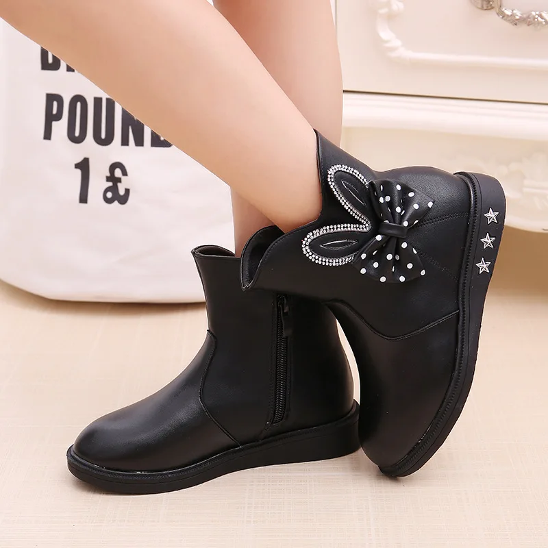 

2019 Autumn Winter New Princess Bow Lace Leather Boots Fashion Snow boots Girls Kids Ankle Boots Child Shoes