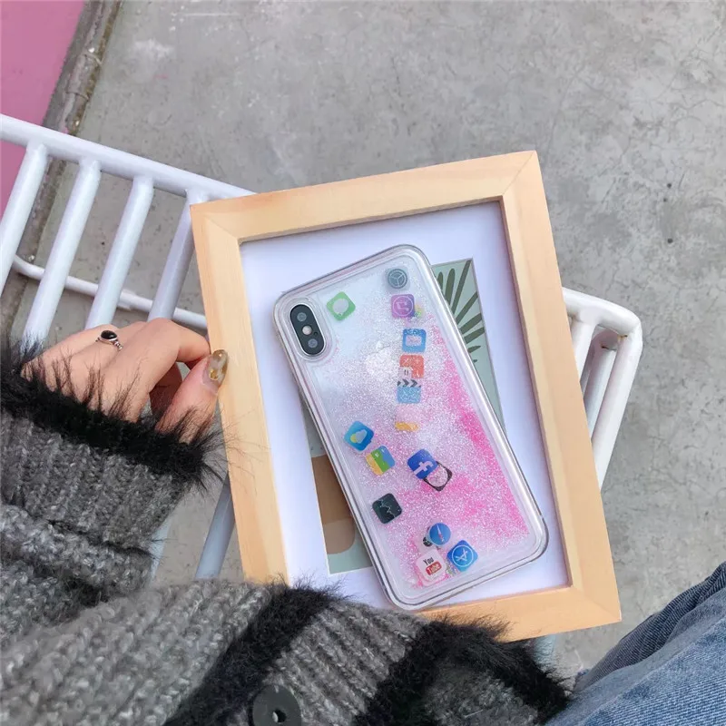 Чехол с сияющими блестками для iPhone 5 SE X XR XS 11 Pro MAX 6 6S 7 8 Plus глиттер, Переливающаяся жидкость задняя крышка защитный чехол для телефона - Цвет: Pink