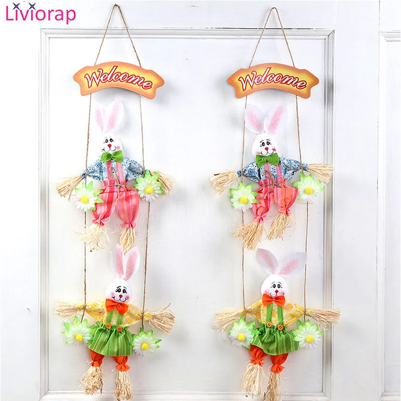 

Liviorap Happy Easter Rabbit Eggs Easter Decorations Supplies Living Room Door Hanging Pendant Rabbit Bunny Party Kids Favors