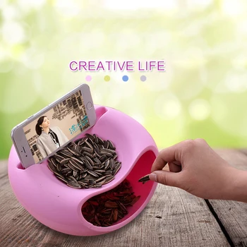 

Modern Shape Lazy Snack Bowl Plastic Pouble-Layer Snack Storage Box Creative Modern Living Room Mobile Phone Bracket Artifact
