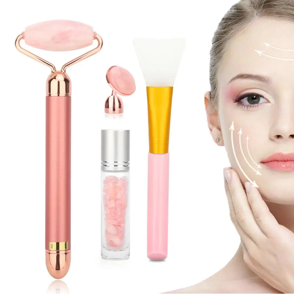 

Pink Electric Facial Jade Roller Set Vibrating Face Massager Roller Facial Lifting Skin Tightening Anti-wrinkle Face Care Tool