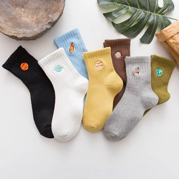 

Elastic Multicolors Breathable Cartoon Embroidery Fashion Street Socks for Women Men Cotton 1Pairs Japanese Style Funny Pattern