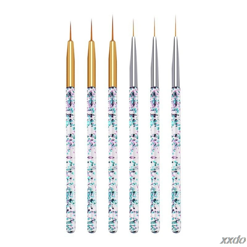 

3Pcs Acrylic Sequin Rod Pull Pen UV Gel Nail Painting Line Brush Manicure Kit T4MB