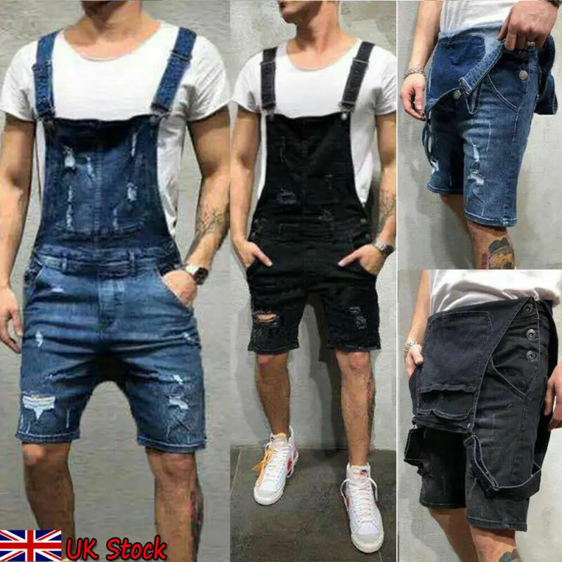 Mens Casual Denim Jeans Overalls Jumpsuit Dungarees Cargo Work Shorts Playsuit men jeans denim pants denim shorts summer jeans shorts