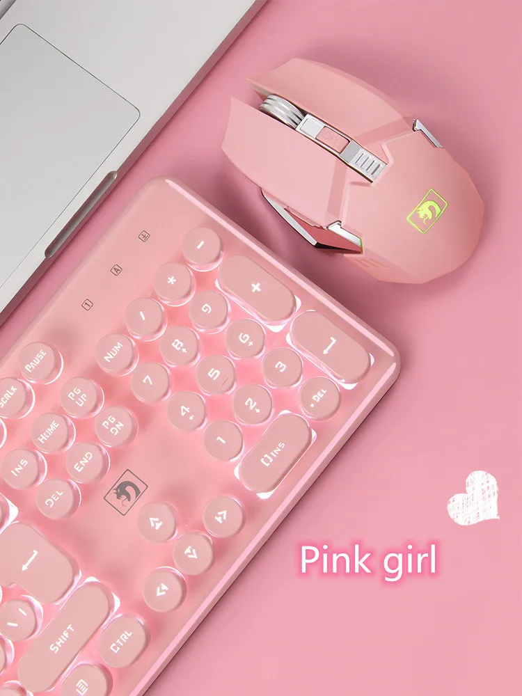 Xinmeng 620 Mamba snake Беспроводная зарядка и светящаяся игровая клавиатура и мышь набор механический сенсорный eBay - Цвет: Pink white light