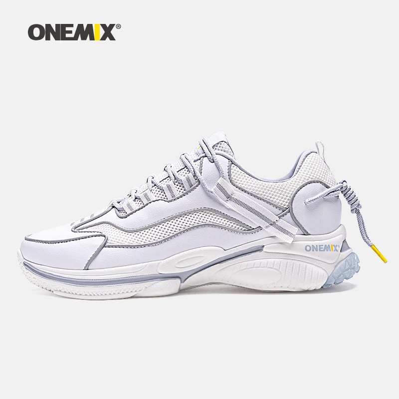 ONEMIX/мужские кроссовки, новая технология, 3 части, вставка, воздушная подушка, спортивная обувь, светильник, Светоотражающие женские кроссовки - Цвет: white
