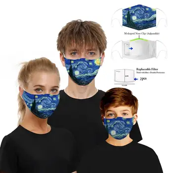 

Fashion Classic Mouth Masks Van Gogh Oil Draw Print Adult Kids Face Mask Reusable Washable Masks Women Face Cover Dust-proof