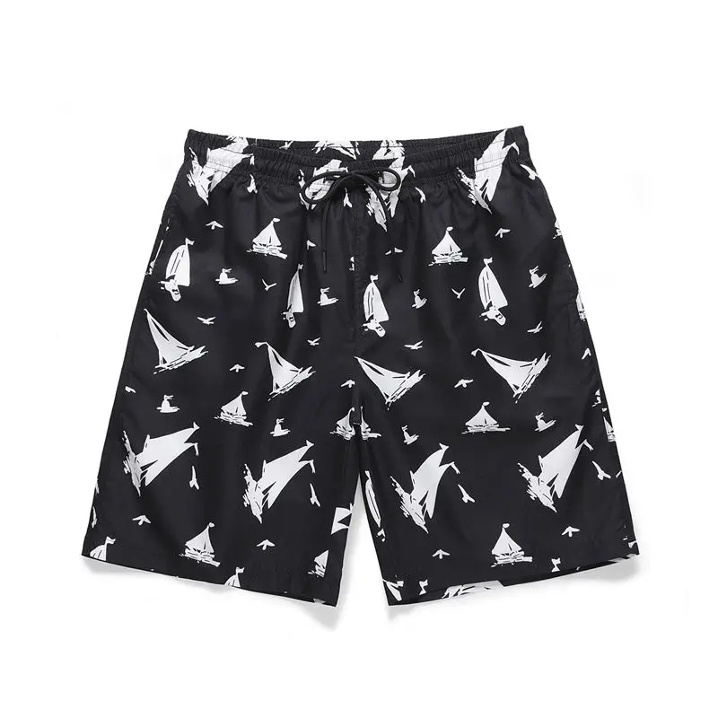 beach shorts Мужская рубашка на пуговицах и шорты с принтом парусника, летние пляжные шорты с коротким рукавом, гавайская рубашка Алоха+ шорты, праздничные мужские комплекты одежды - Цвет: beach shorts
