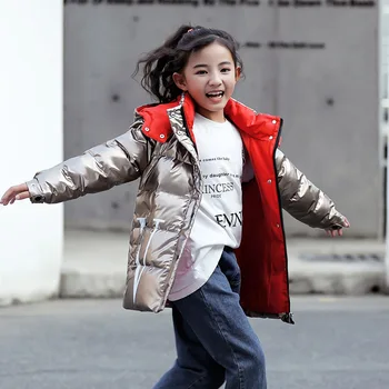 

New children's bright silver down jacket boys and girls short thick space bread hooded baby