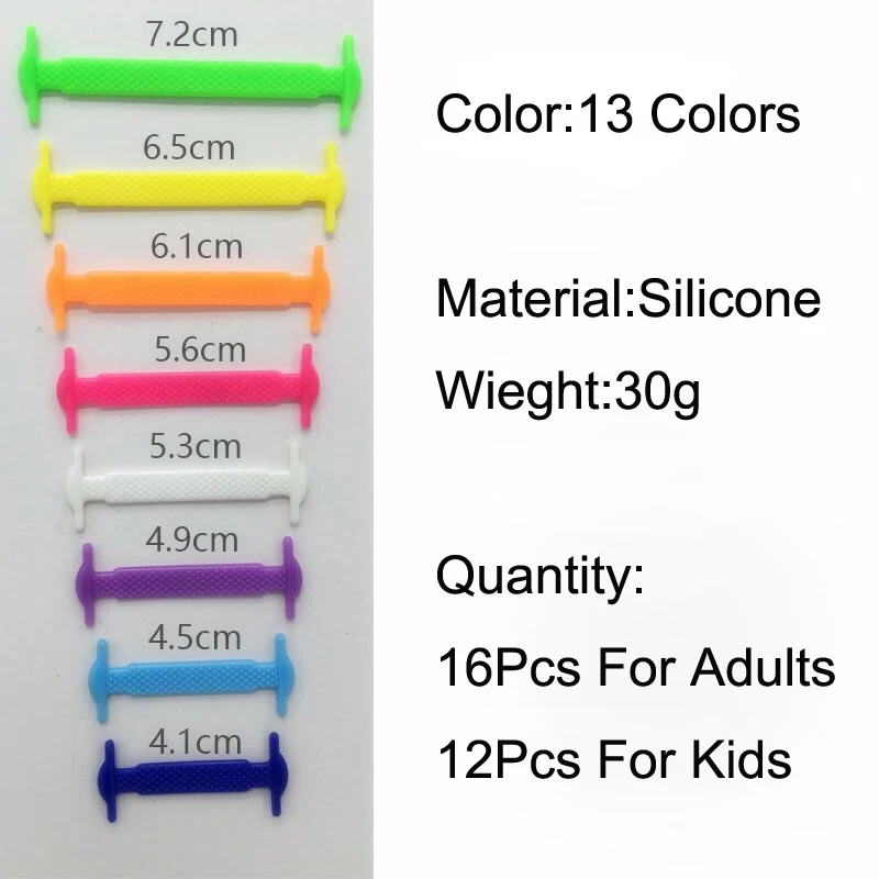 16Pcs Colored 100% Silicone Easy No Tie Elastic Shoe Laces Adult Shoelaces T99