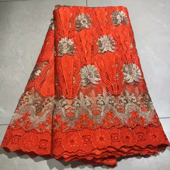 

BEAUTIFICALafrican beads lace 3d flower lace fabric 5 yards/lot flowers high quality african stones lace fabric white