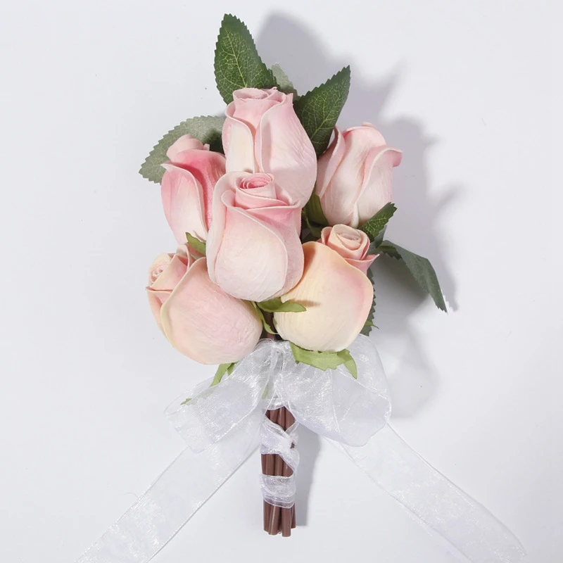 Simulation Rose Wedding Bouquet Bride 'S Holding Flowers, Romantic Wedding Pink Flower Bouquet,Bridesmaid Wedding Photo Props