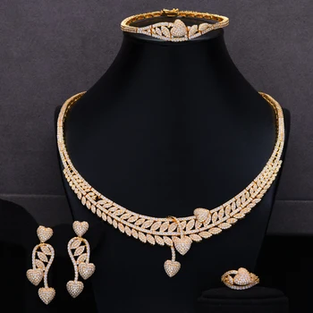 

GODKI Luxury Heart African Jewelry Set For Women Wedding Bridesmaid Jewelry Sets 2020 Necklace Earring Bracelet Ring Party Sets