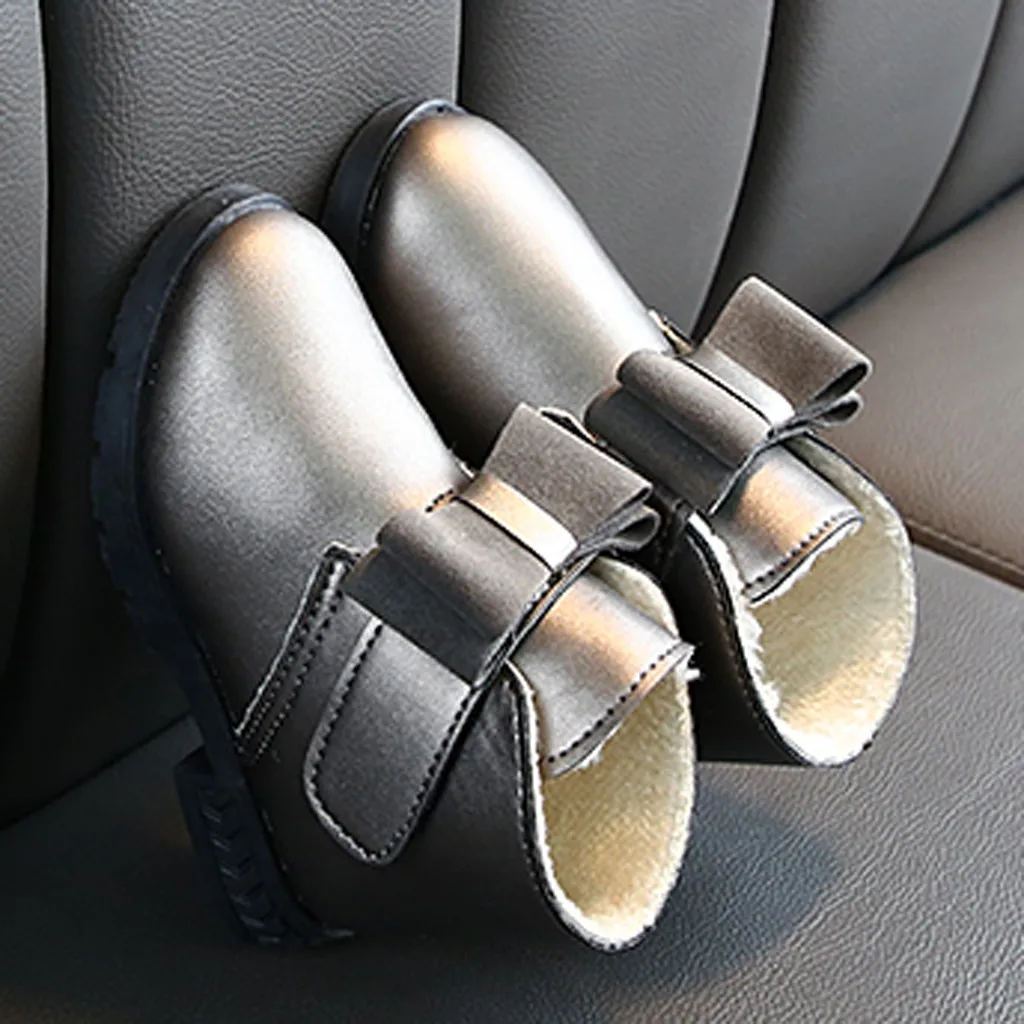 Обувь принцессы для девочек; сезон осень-зима; однотонные теплые хлопковые плюшевые ботинки с бантом для малышей; детская обувь; Sapato bota infanti