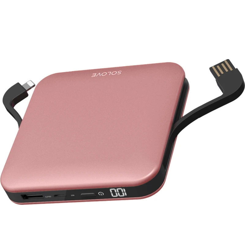 Xiaomi SOLOVE 10000mAh power bank портативный 2.1A Быстрая зарядка с зарядной линией внешний аккумулятор для iPhone samsung huawei xiaomi - Цвет: Rose Red