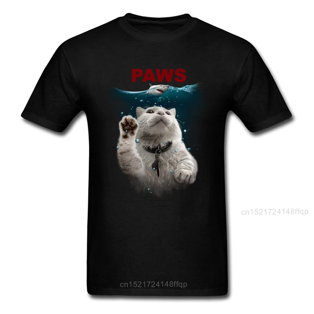 Street Paws Magliette Young Tshirt Man Jaws T-Shirt Design Vestiti Estivi Cat & Shark 3D Print Top Tees Cotton Black Wholesale