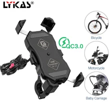 LYKAS Motorcycle Phone Holder 3 0 Quick Charge Bicycle Handlebar Mobile Phone Mount USB Charger 360