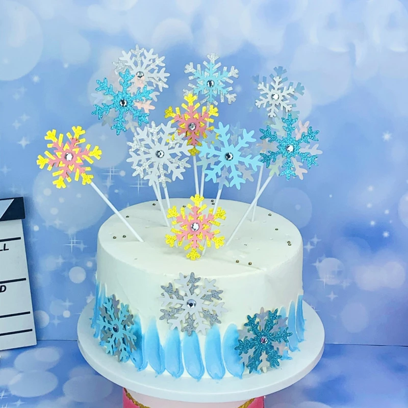 Decoration De Gateau Flocon De Neige 3 Pieces Radium Dore Argent Fete De Noel Decoration De Gateaux Pour Joyeux Anniversaire Aliexpress