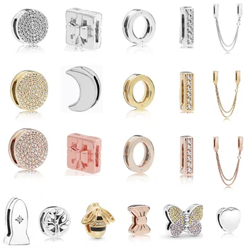 

2020Trendy 925 Sterling Silver Beads Bule Sky Sparkling Pattern Cubic Zirconia Charms fit Original Pandora Bracelets DIY Jewelry