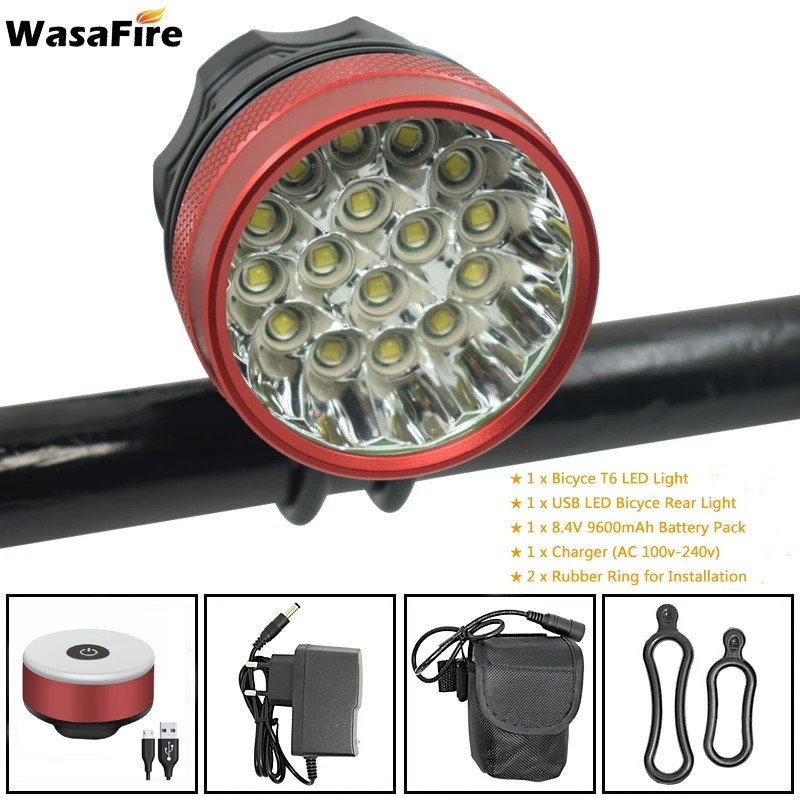 WasaFire 16 * XML-T6 светодиодный велосипедный передний светильник, лампа для ночной езды на велосипеде, мигающий светильник + Предупреждение безоп... WasaFire 16 * XML-T6 светодиодный велосипедный передний светильник, лампа для ночной езды на велосипеде, мигающий светильник + Предупреждение безоп...