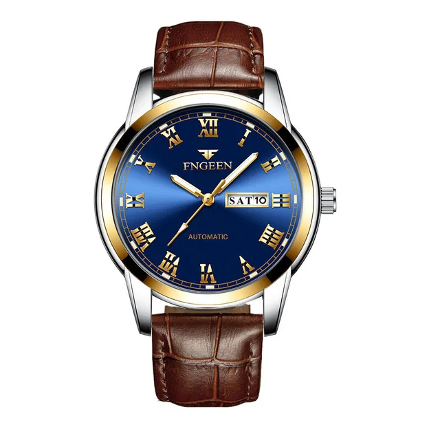 Люксовый бренд, FNGEEN, мужские кварцевые часы, отображение даты, недели, светящиеся мужские часы, наручные часы для мужчин, часы, Relogio Masculino - Цвет: brown blue