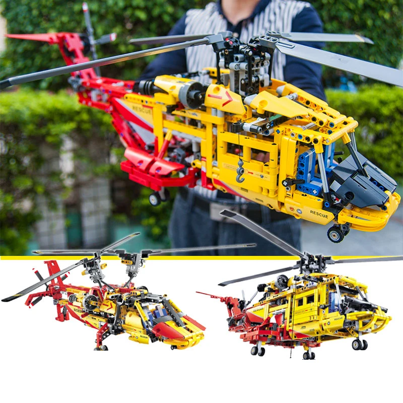 

New 1056pcs Technic 2in1 Rescue Big helicopter Building Blocks Compatible LegoINGs 9396 Technic Bricks City Model Kids Toys Gift