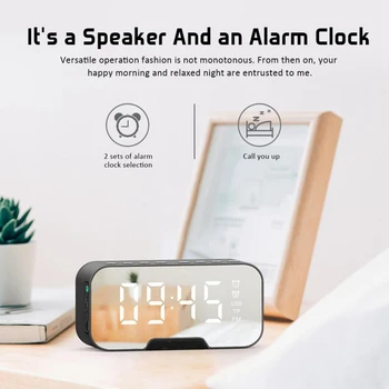 

Wireless Bluetooth Speaker LED Mirror Alarm Clock Multi Function Digital FM Radio Speaker Music Player Dual Alarm Mode