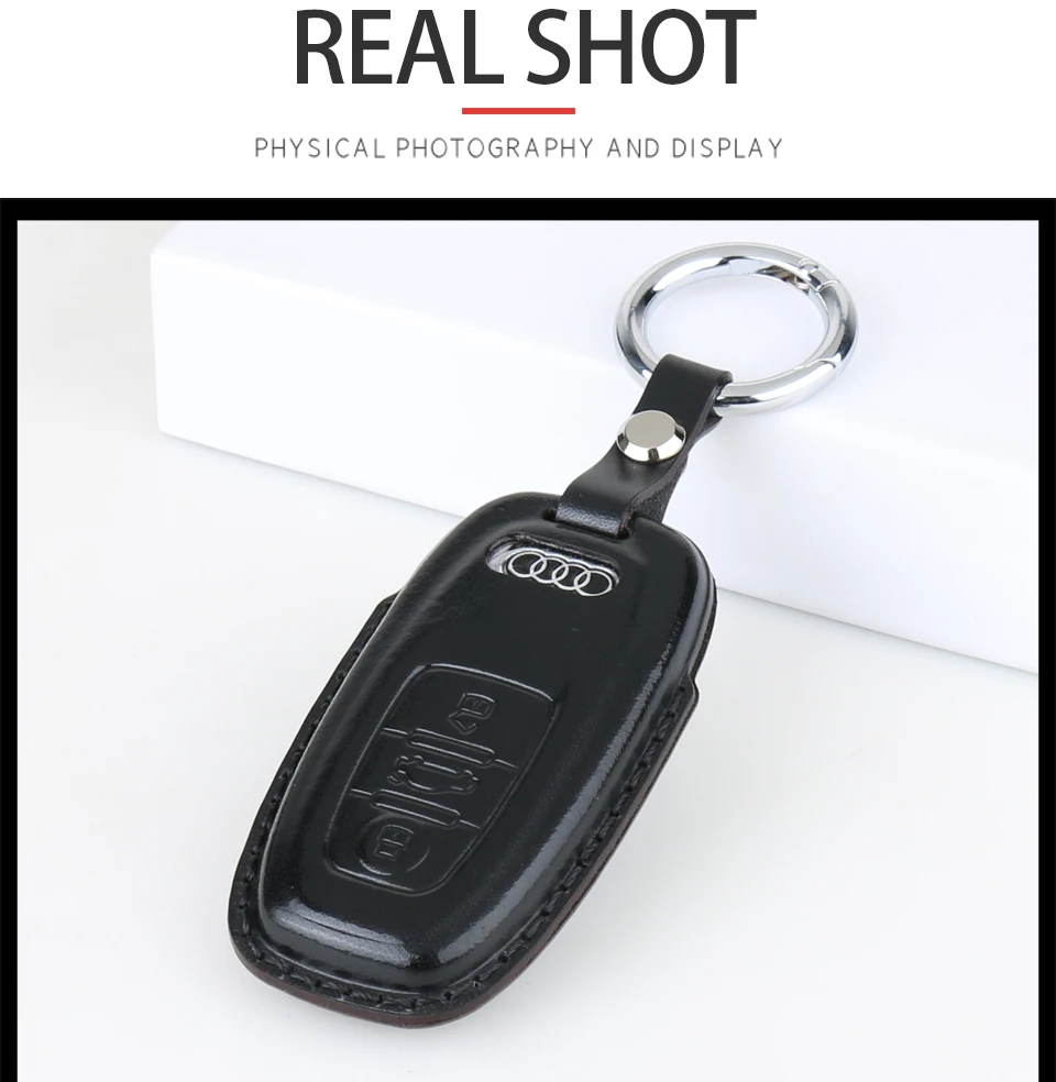 Кожаный чехол для брелка с ключом с брелком для Audi A4 A6 A7 A8 A8L Q5 Smart Key Holder 3 кнопки