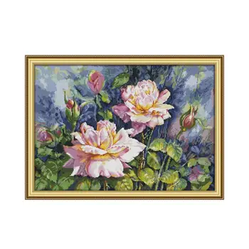 

Vintage Rose Cross Stitch Flowers Patterns Printed on Canvas 14CT 11CT DMC DIY Cotton Thread Painting Embroidery Needlework Sets